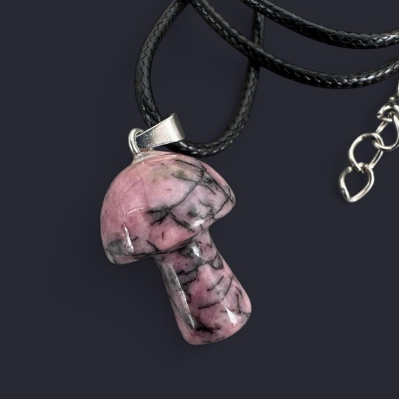 Rhodonite Mushroom Pendant Necklace - Picture 1 of 4